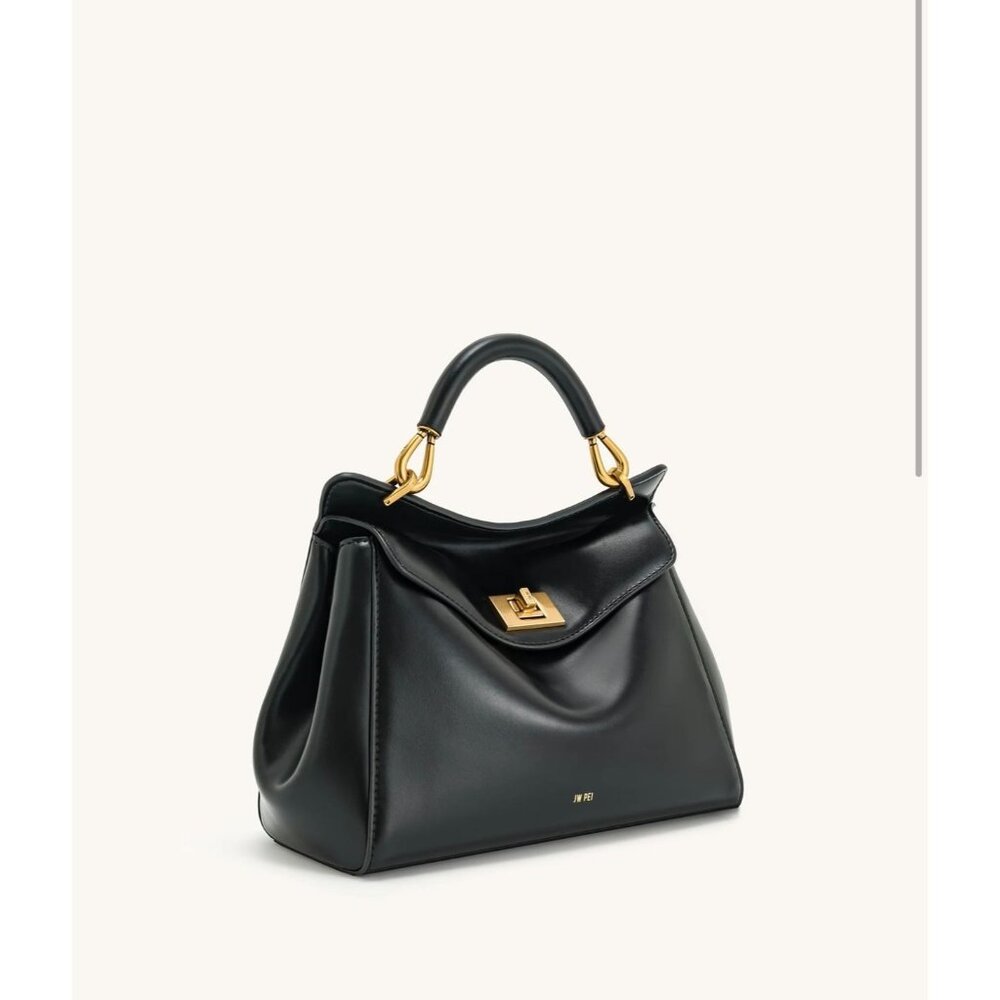 JW Pei Lucia Classic Top Handle Bag Black Leather Gold Hardware